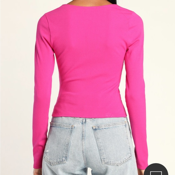 Always Trending Hot Pink Ribbed Twist Front Long Sleeve Top - Picture 2 of 6